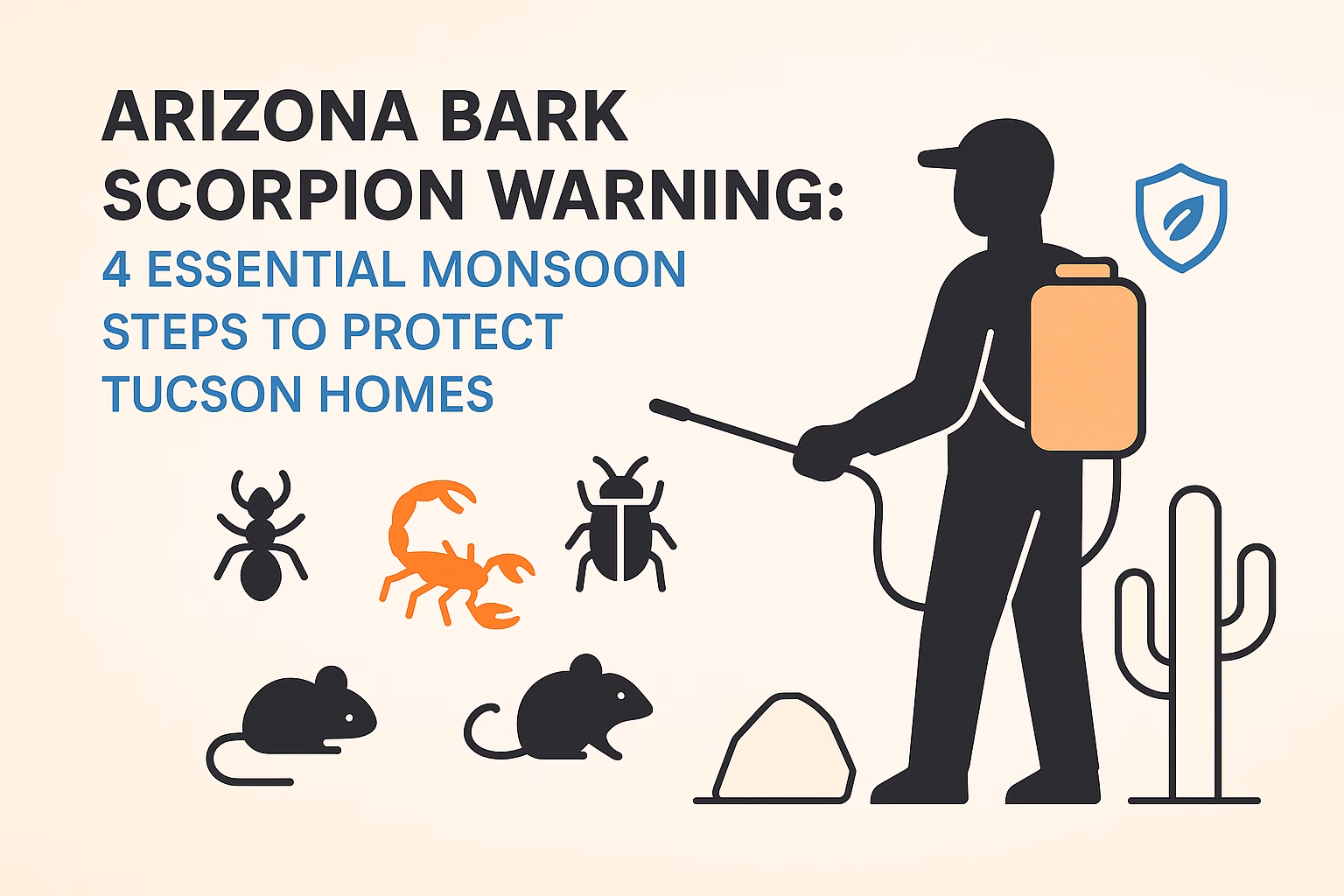 Arizona bark scorpion warning poster detailing four steps to protect Tucson homes from pests during monsoon season.