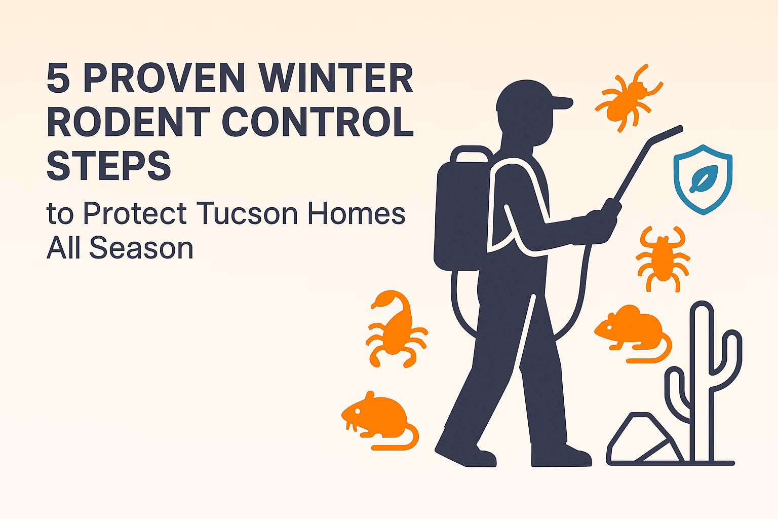 5 proven winter rodent control steps to protect Tucson homes, featuring a person spraying pest control and various pests.