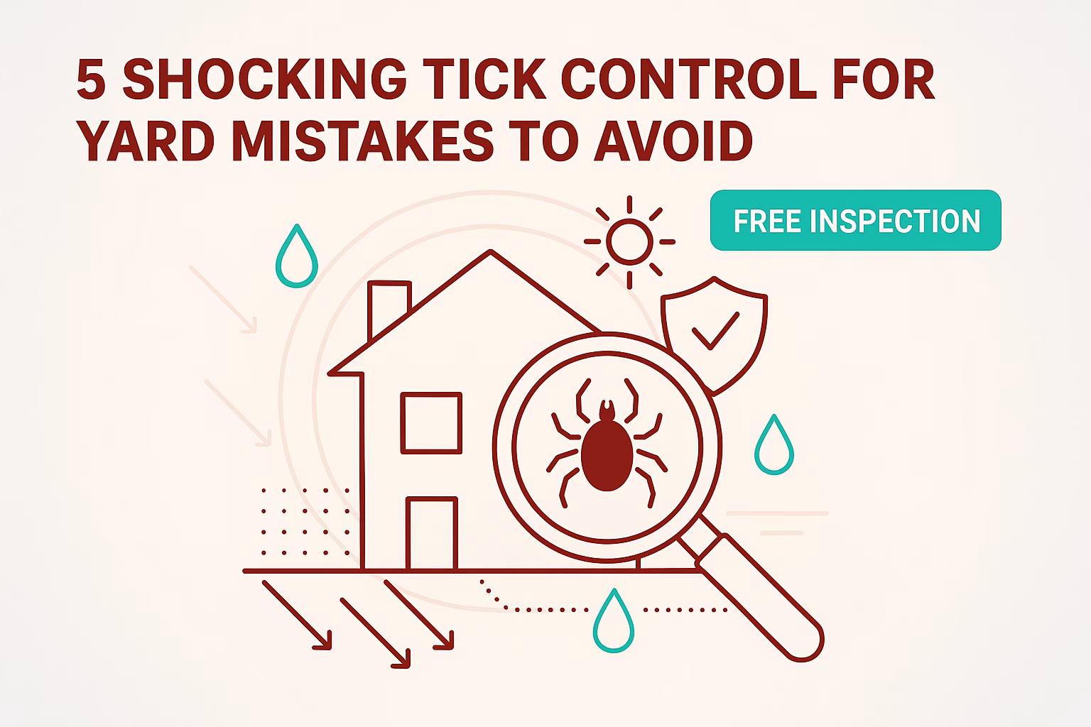 5 shocking tick control for yard mistakes to avoid, featuring a house, magnifying glass, and “Free Inspection” button.