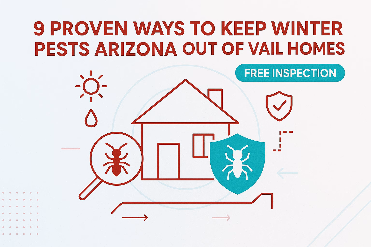 9 ways to prevent winter pests Arizona from entering Vail homes, featuring a house, insect icons, and a free inspection offer.