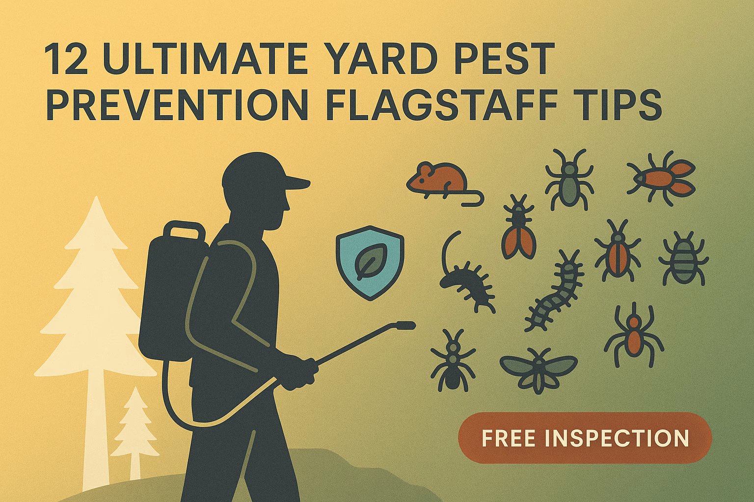 12 ultimate yard pest prevention Flagstaff tips with a pest control worker, insects, and a free inspection offer.