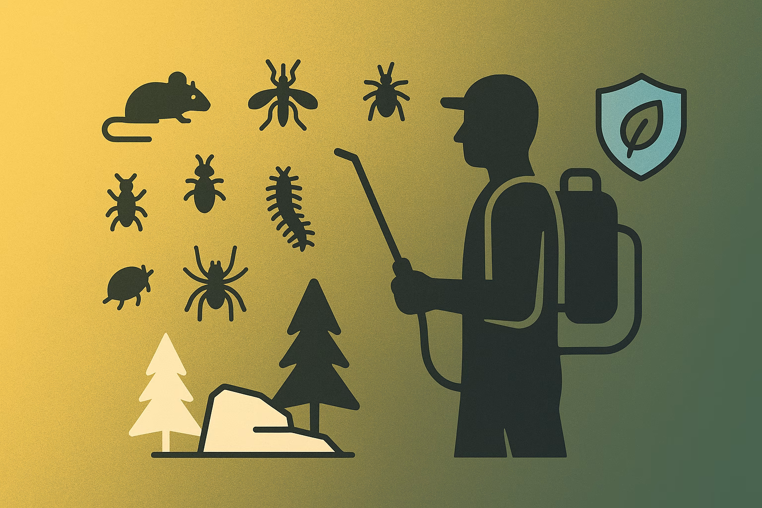 Pest control worker among various pests, emphasizing bee removal Flagstaff and eco-friendly approaches to management.