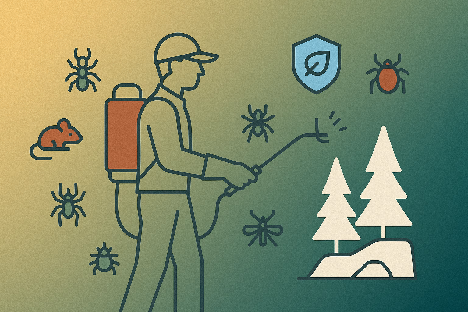 Pest control worker applies treatment in a natural setting, addressing tick control Flagstaff with visible insects and trees.