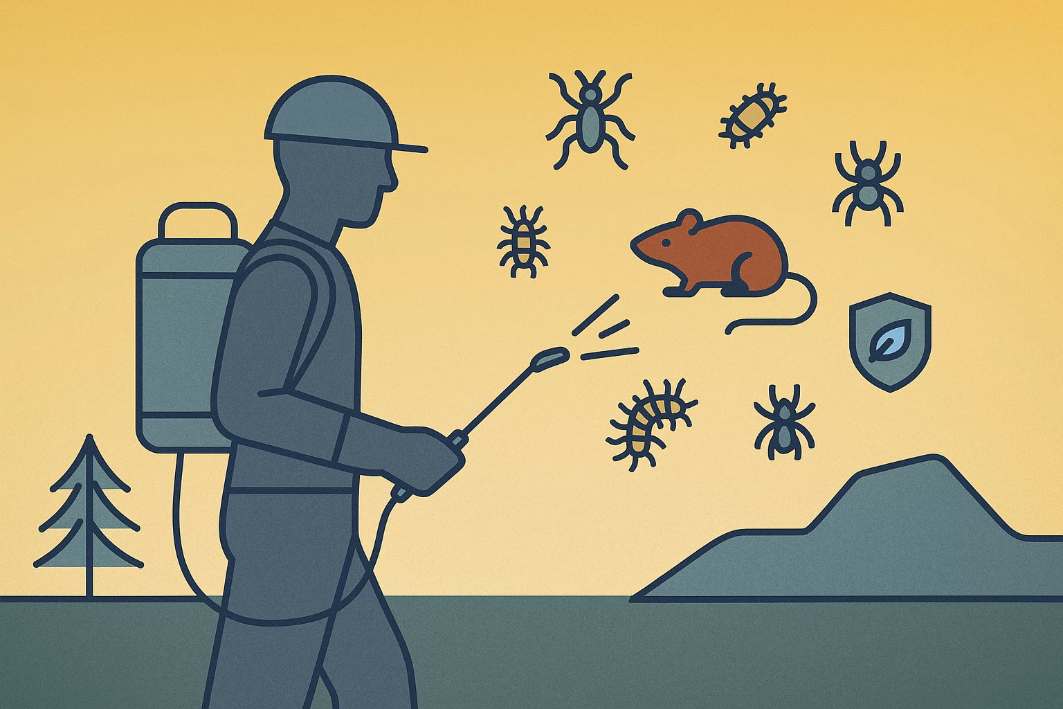 Pest control worker sprays for rodents and insects, addressing rodent disease in Flagstaff's outdoor environment.